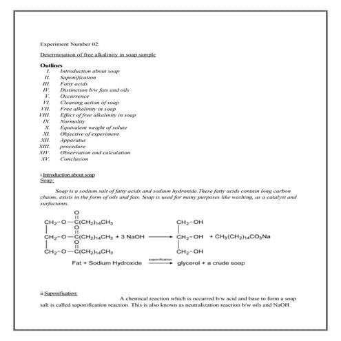 Determination of free alkalinity in soap sample 