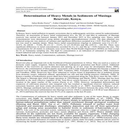 Determination of heavy metals in sediments of masinga