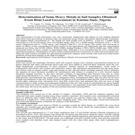 Determination of some heavy metals in soil samples obtained from rimi local g...