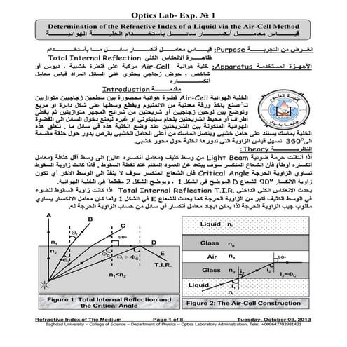 Determination of the refractive index of a liquid via the air | PDF