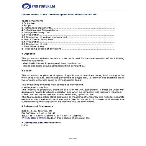 Determination of the transient open circuit time constant