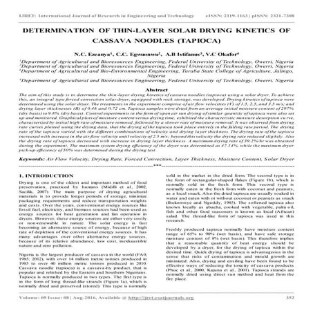 Determination of thin layer solar drying kinetics of cassava noodles ...