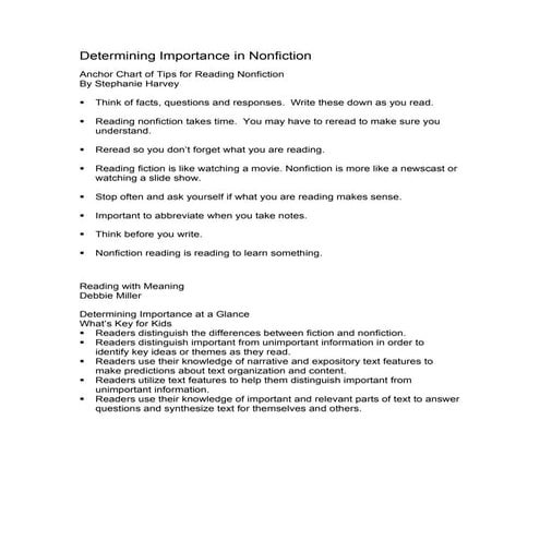 Determinging importance handout by deb smith