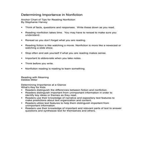 Determinging importance handout by deb smith