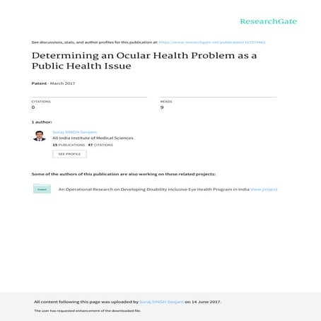 Determining an ocular health problem as a public health issue