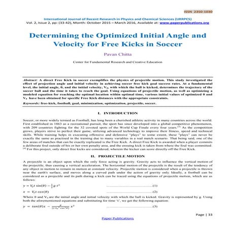 Determining the Optimized Initial Angle and Velocity for Free Kicks in ...