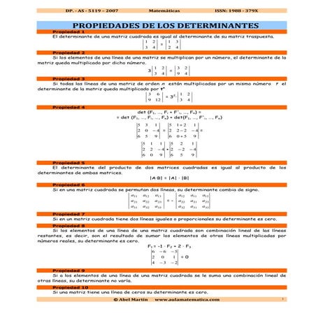 Resumen de propiedades de matrices y determinantes | PDF