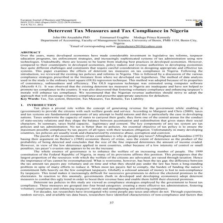 Deterrent tax measures and tax compliance in nigeria