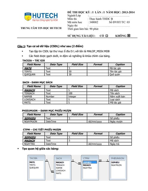 Đề thi Access mới nhất 2014 - Part 1