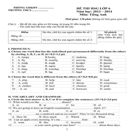 De thi hsg mon tieng anh 6 de 9