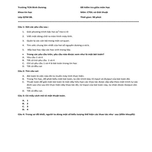 Kiểm tra 1 tiết môn CTDL