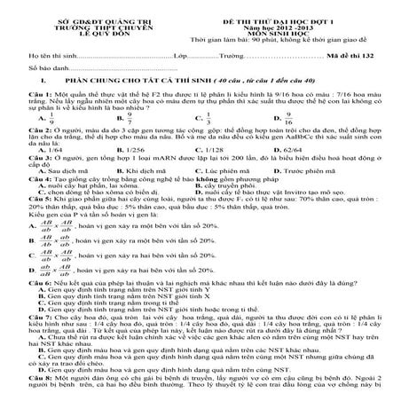 Bộ đề thi thử Đại học môn Sinh có đáp án