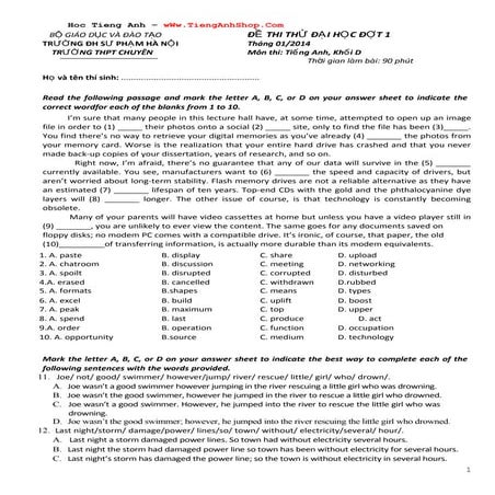 TiengAnhShop.Com - Đề thi thử đại học năm 2014  của Đại Học Sư Phạm Hà Nội