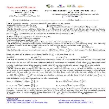 De thi thu dh 2013 khoi a co dap an   ly