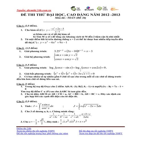 De thi thu mon toan khoi a1 nam 2013