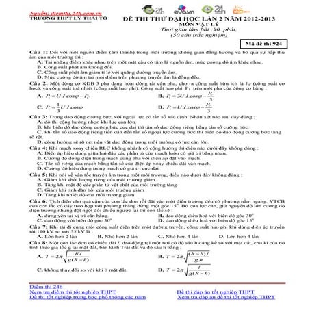 De thi thu mon vat ly 2013