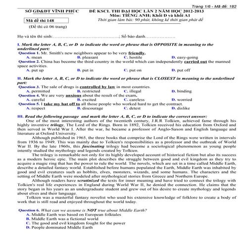 De thi thu tieng anh co dap an