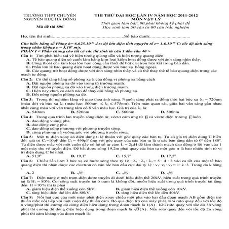 De thi thu vat ly chuyen nguyen hue lan 4 2012