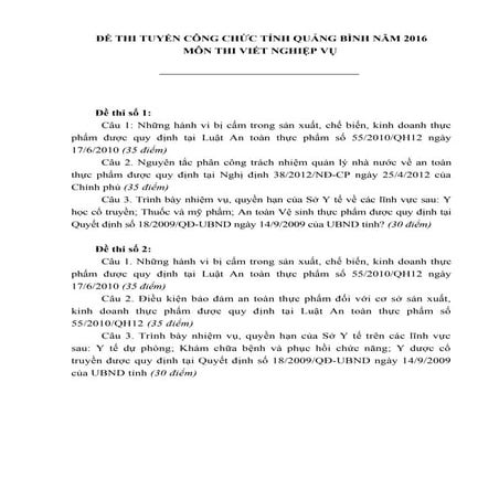 Đề thi công chức chuyên ngành an toàn vệ sinh thực phẩm ( Thi viết )