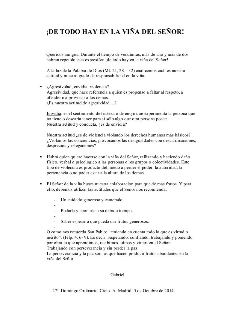Que Tiempo Hace En Madrid En Octubre DE TODO HAY EN LA VIÑA DEL SEÑOR. HOMILÍA DEL DOMINGO XXVII DEL TO. C…