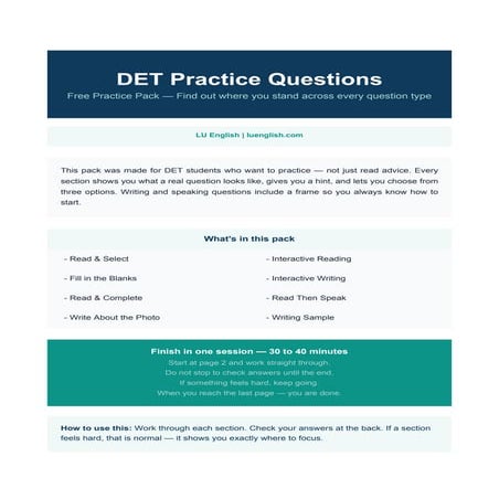 DET Practice Questions — Free Duolingo English Test Practice Pack | PDF