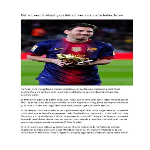 Detractores de messi  y sus detractores a su cuarto balón de oro