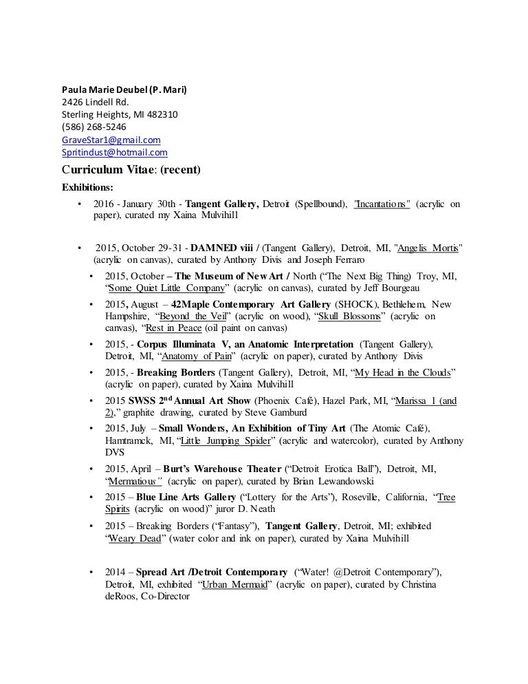 Artist cv template word image