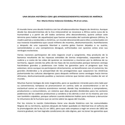 Deuda histórica con los afrodescendientes negros