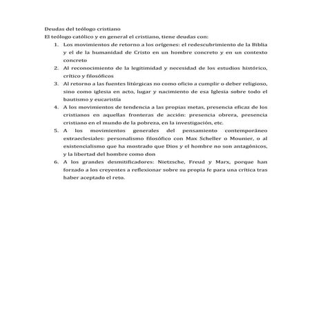 Deudas del teólogo cristiano