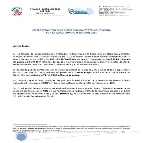 Comportamiento de la deuda pública estatal contratada con la banca comercial ...