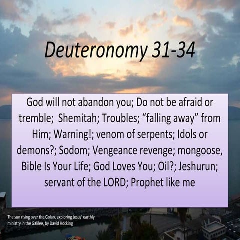 Deuteronomy 31-34, Falling away, venom; Idols or demons; Vengeance revenge; m...