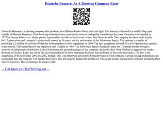 Deutsche Brauerei As A Brewing Company Essay