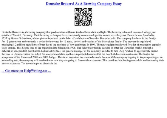 Deutsche Brauerei As A Brewing Company Essay