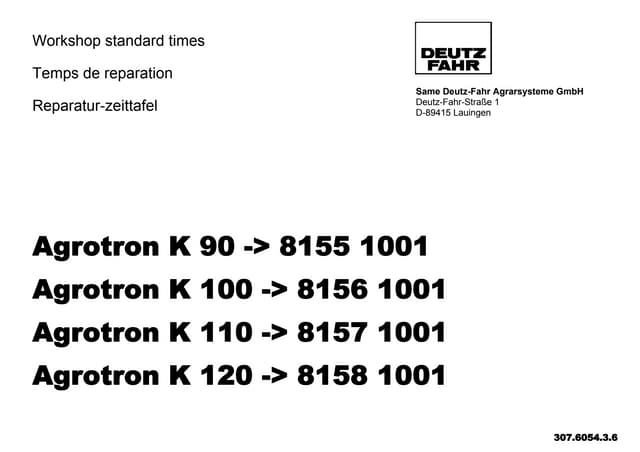 Deutz fahr agrotron 120 tractor parts catalogue manual