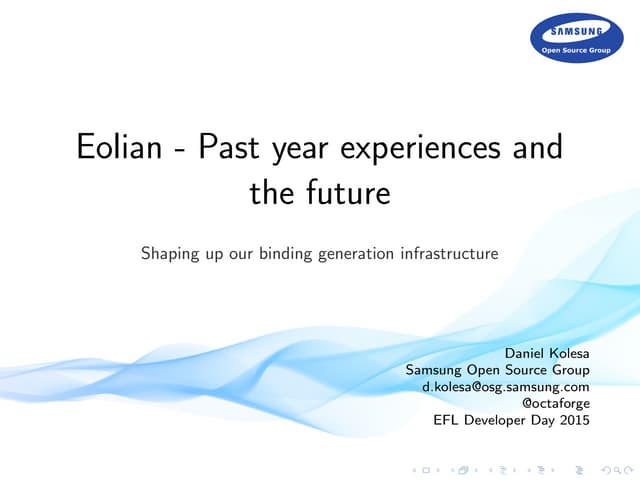 [E-Dev-Day 2015][1/4] Eolian - Past Year Experiences and the Future (Daniel K...