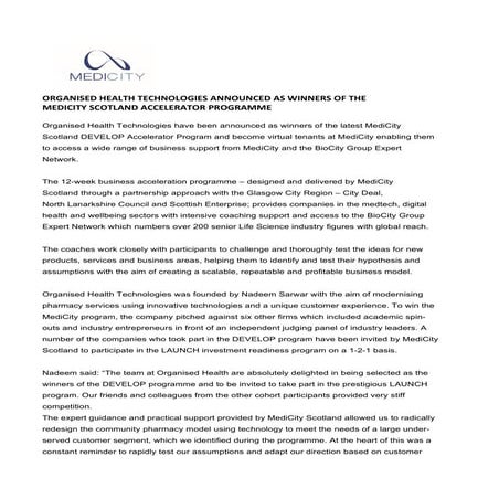 Organised Health Technologies Announced as Winners