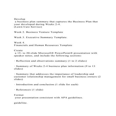 Develop a business plan summary that captures the Business Pla.docx