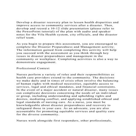 Develop a disaster recovery plan to lessen health disparities an.docx