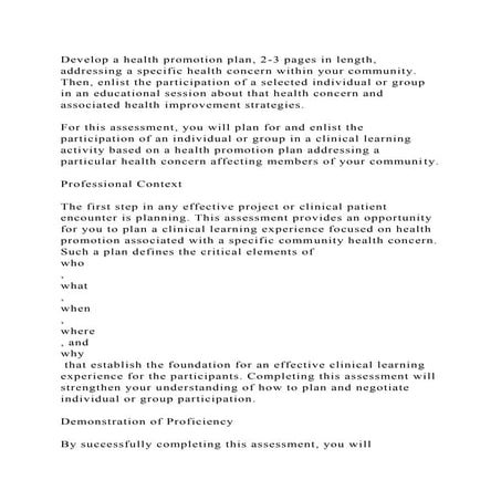 Develop a health promotion plan, 2-3 pages in length, addressing a s.docx