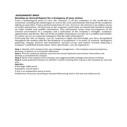 Develop an annual report of a company of my choice