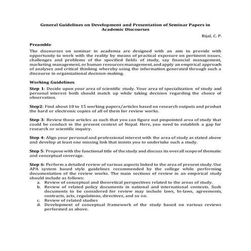 Develop and present a seminar paper in academia