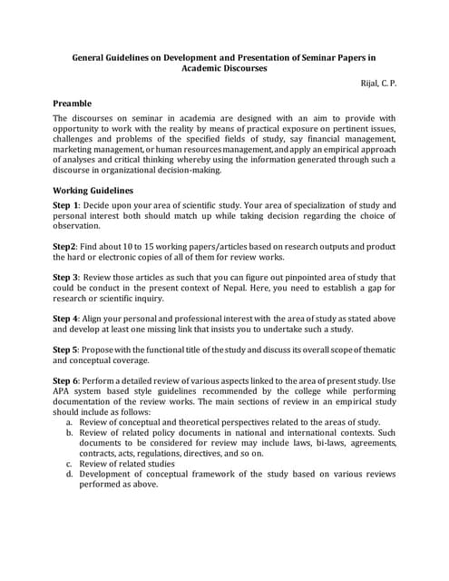 Develop and present a seminar paper in academia