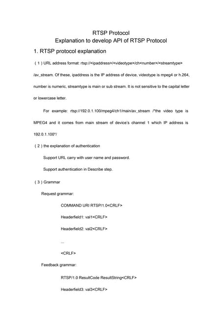 RTSP Protocol - Explanation to develop API of RTSP Protocol