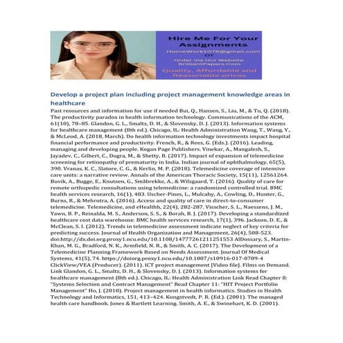 Develop a project plan including project management knowledge areas in.docx