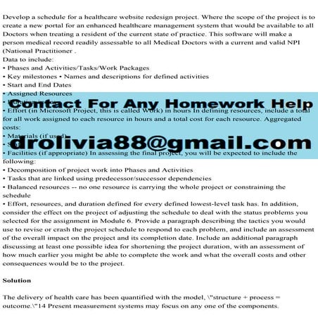 Develop a schedule for a healthcare website redesign project. Where .pdf