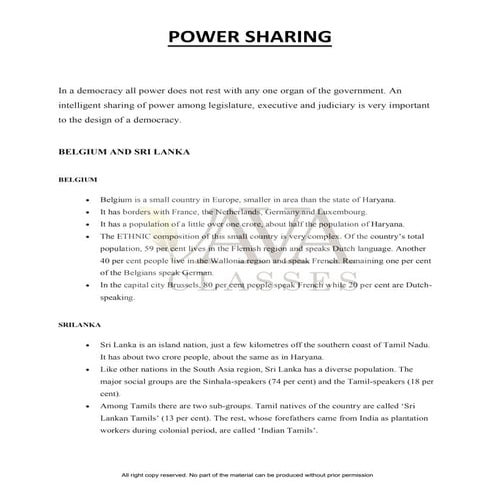 NCERT Solutions Power Sharing Class 10 Notes pdf