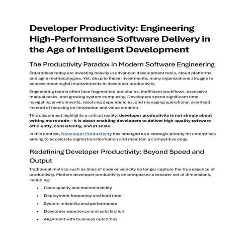 Developer Productivity: Engineering High-Performance Software Delivery ...