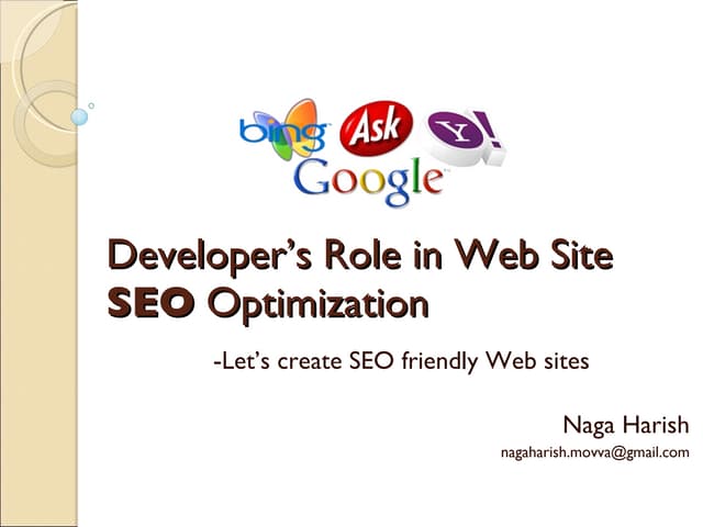 Developers role in web site seo optimization