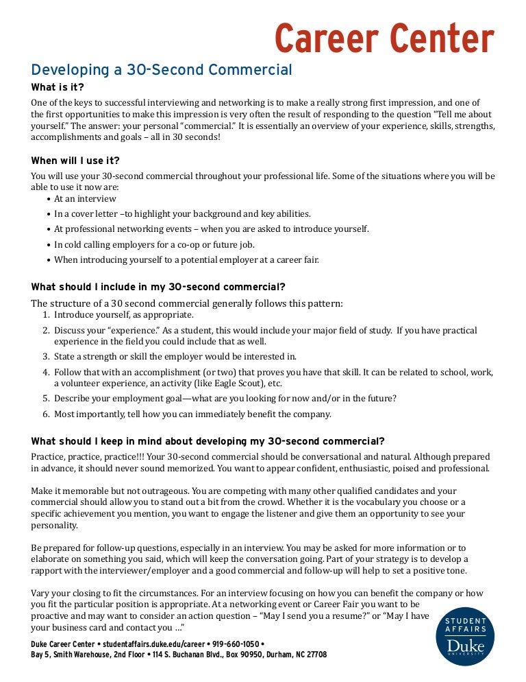 Developing a 30 Second Elevator Pitch