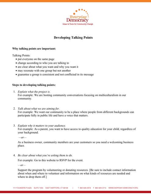 Developing Talking Points Handout